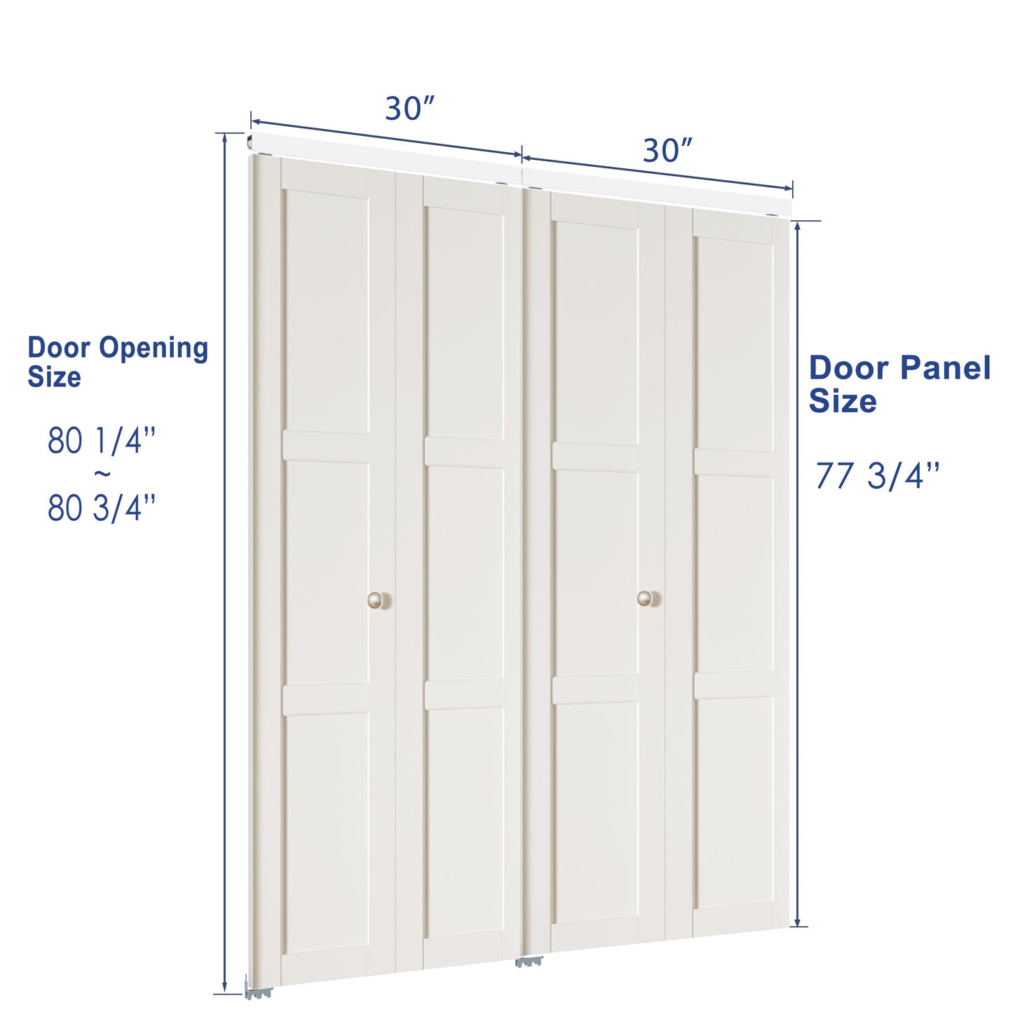 ARKHJEM Bifold Closet Door for 60" x 80" Opening, 3 Lite Closet Folding Door with Concealed Hardware Kit, MDF, Pre-Assembled, White Interior Doors