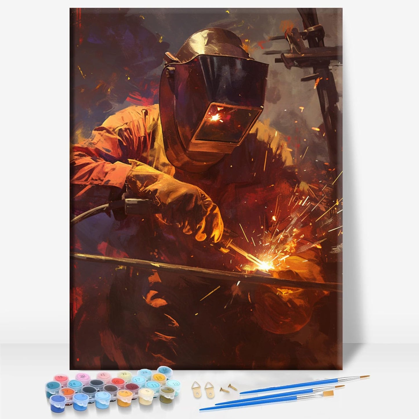 Aeontinity Iron Worker Welding Occupation Framed Canvas DIY Paint by Numbers Kit Bar Cafe Cave Home Room Wall Bathroom Porch Patio Decor Gift, 16 x 12 Inch