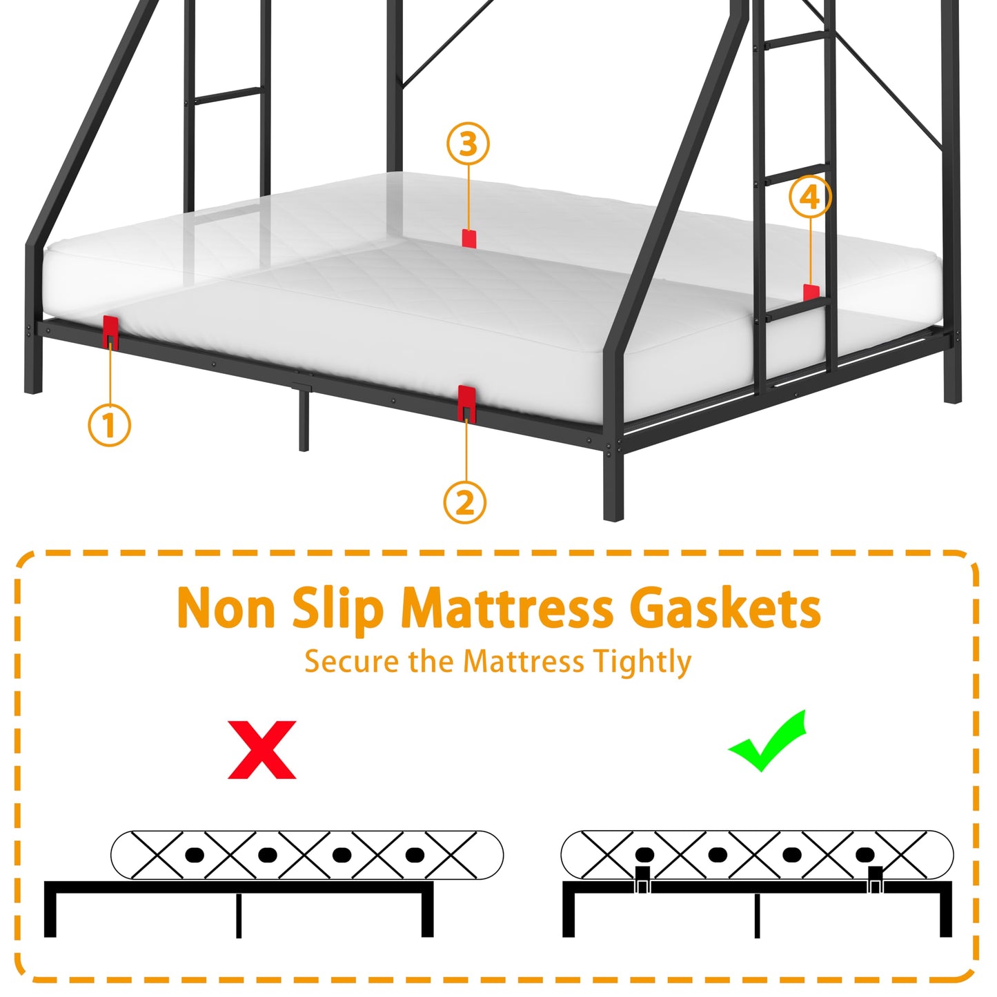 Debercu Full XL Over King Bunk Bed with Dual Stairs, Heavy Duty Metal Bunk Beds with 18" Safety Guardrails & Anti-Slip Slats, Space Saving Literas for Bedroom,Mattress Not Included