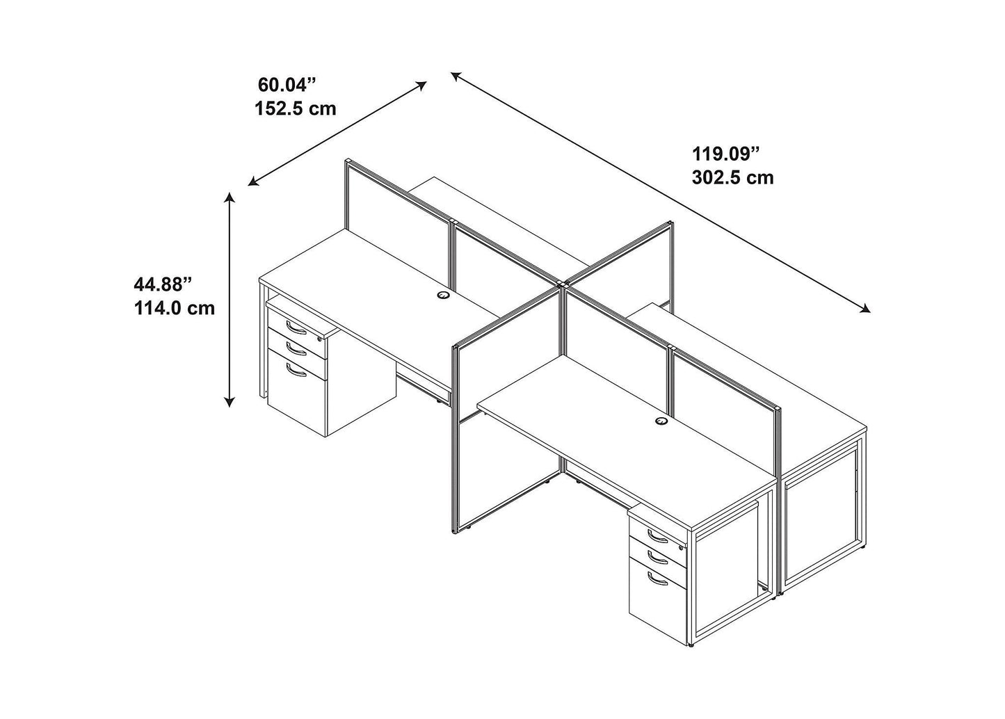 Bush Business Furniture Easy Office 60W 4 Person Cubicle Desk with File Cabinets and 45H Panels in Mocha Cherry