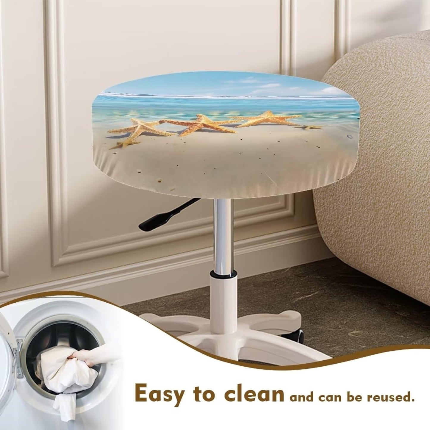 Sellikakes 12-16 Inches Beach and Cute Starfish Bar Stool Covers Round, Elastic Stool Cushion Cover Stool Slipcover