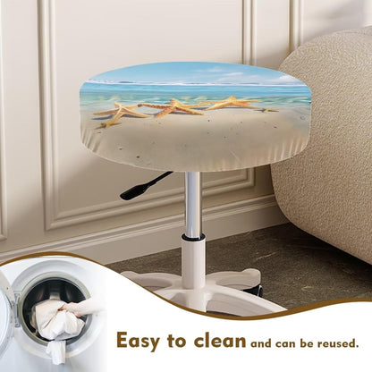 Sellikakes 12-16 Inches Beach and Cute Starfish Bar Stool Covers Round, Elastic Stool Cushion Cover Stool Slipcover