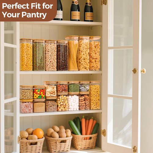 ComSaf Glass Storage Containers - 1.2 QT Square Jars with Lids for Pantry Organization - Set of 2