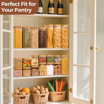 ComSaf Glass Storage Containers - 1.2 QT Square Jars with Lids for Pantry Organization - Set of 2