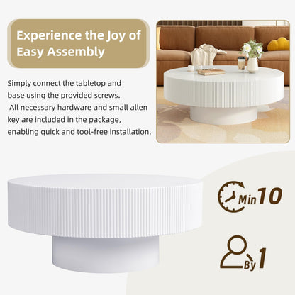 Merax Modern Round Coffee Table with Sturdy Base, Wood Sofa Center Tables for Living Room, Reception Room, Easy Assemble, White