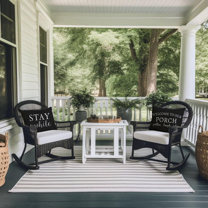 12x20 Inch Set 2 Cozy PANDICORN Welcome to Our Porch Stay Awhile Farmhouse Black and White Outdoor Lumbar Decorative