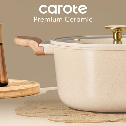 CAROTE 5 Qt Nonstick Stock Pot with Lid Soup Pot, Ceramic 5 Quart Casserole with Lid, Easy to Clean Non Stick Cooking Pot Cookware PFOA Free, Ceramic Oatmeal