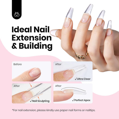 Beetles Hema Free Hard Gel for Nails,2.12 oz 9 in 1 Hard Gel for Nail Extension & Strengthening Broken Nail Repair with Flat Brush 100 Pcs Nail Forms UV LED Lamp Cured Salon Nail Technicians Women