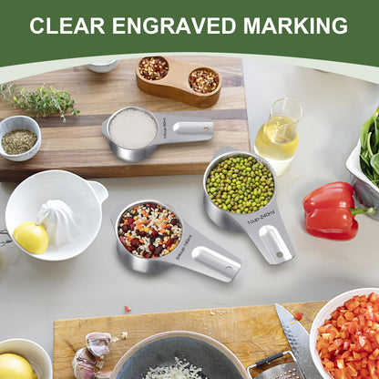 EWFEN Measuring Cups and Spoons Set, 7 Stainless Steel Nesting Measuring Cups & 7 Spoons, 5 Mini Measuring Spoons & 2 Detachable Rings, Kitchen Gadgets for Cooking & Baking, Round