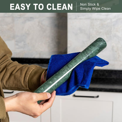 Erongoo Marble French Rolling Pin for Baking, 12 Inch Non Stick Polished Rolling Pin for Dough, Heavy Dough Roller for Fondant Pizza Pie Crust Cookie Pastry Bread, Kitchen Baking (Indian Green)