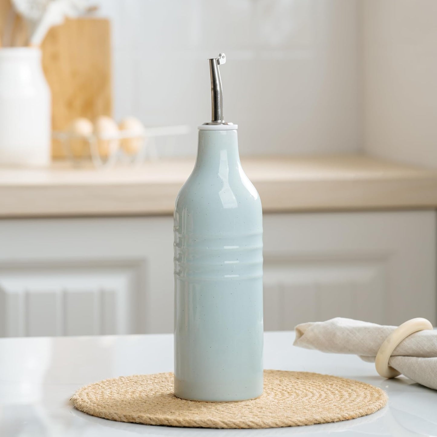 16oz 1 famiware Jupiter Ceramic Olive Oil Dispenser Bottle, Piece Oil Dispenser for Kitchen with Stainless Steel