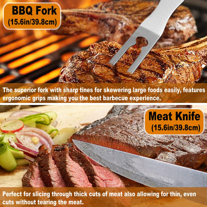 POLIGO 28Pcs Grilling Accessories in Bag with Meat Injector, Barbecue Claws, Mats, Thermometer for Smoker, Camping BBQ Grill Utensils Set Dad Gift for Fathers Day Birthday Grilling Gifts for Men Black