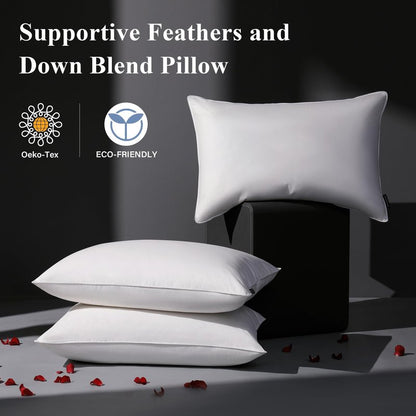 DOWNSTORIA Goose Feather Down Pillow King Size Set of 2, Hotel Collection Bed Pillows for Sleeping, 2 Pack, Down Surrounded Soft Medium Firm Pillows for Side Back Sleepers 20 x 36 in.
