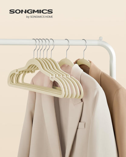 SONGMICS Velvet Hangers - 50 Pack Non-Slip Suit Hangers with Shoulder Notches & 360° Swivel Hook - Sand Beige