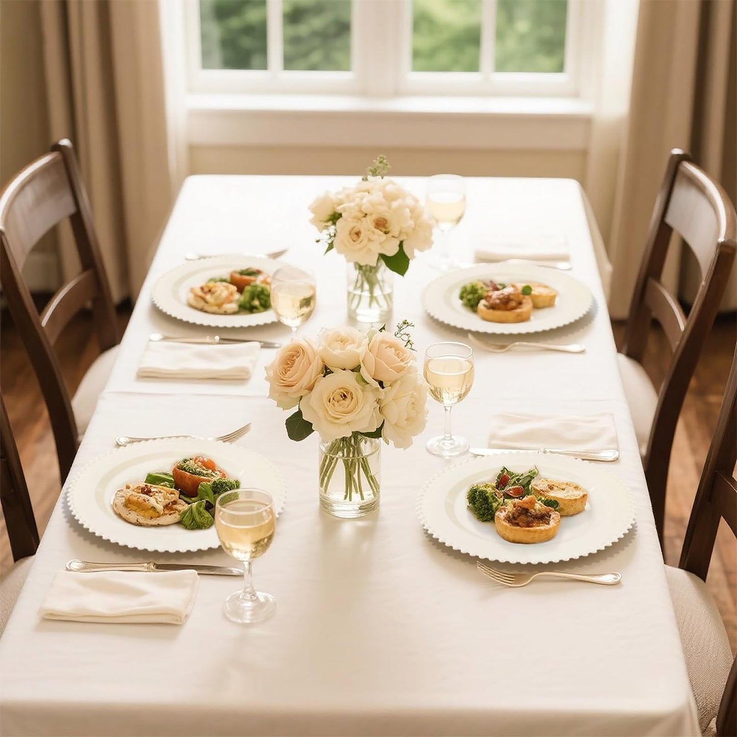 U-QE 60PCS Ivory Plastic Plates - Beaded Ivory Plates Disposable Heavy Duty - Perfect for Party, Baby Shower, Wedding, Birthday - Include 30PCS 10inch Dinner Plate & 30PCS 7inch Dessert Plate