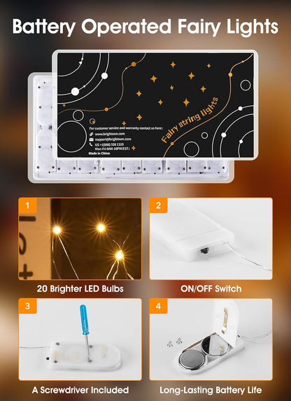 12 Pack 7ft 20 Minetom Fairy Lights Battery Operated String Lights - LED Waterproof Silver Wire Firefly Light
