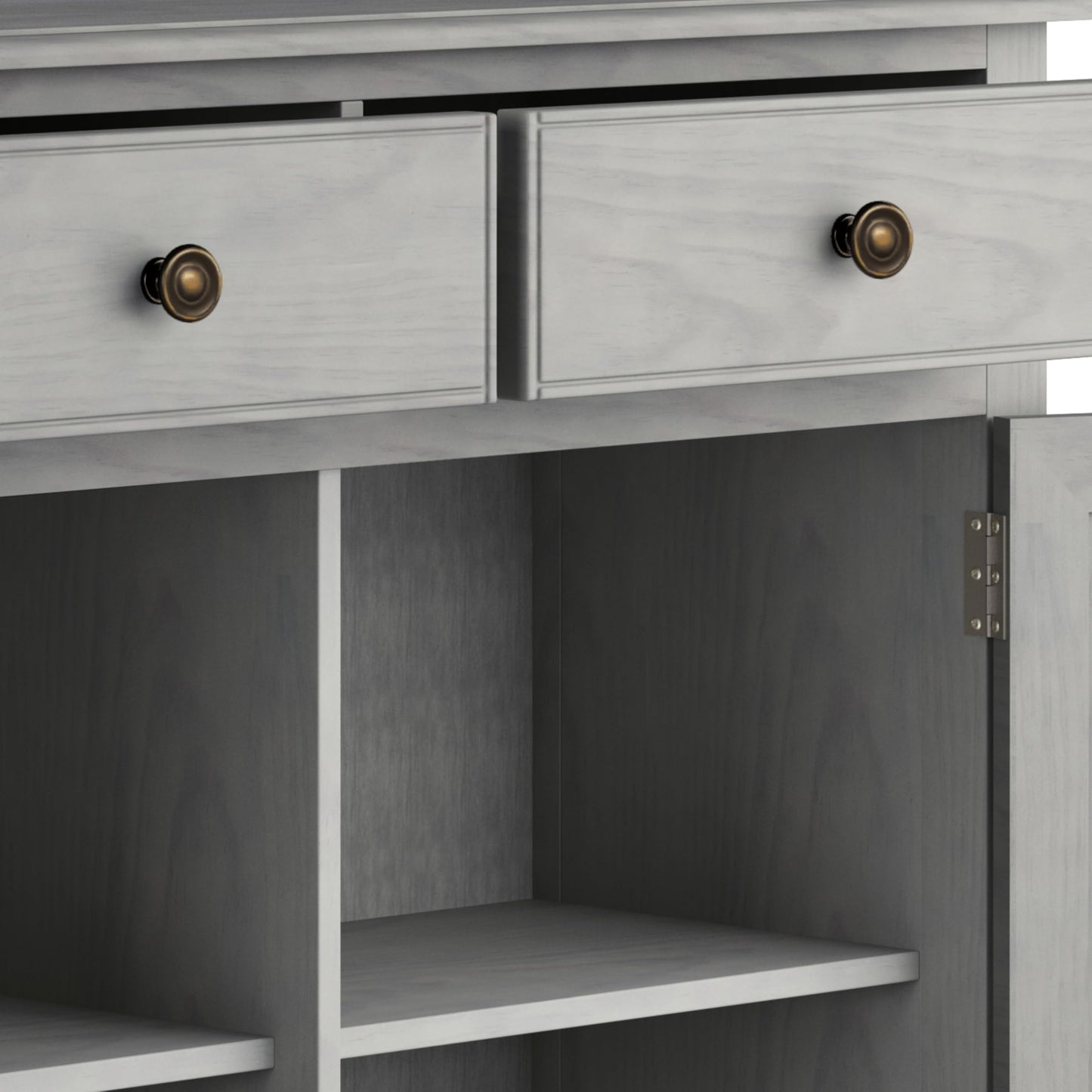 SIMPLIHOME Connaught 40-inch Wide Solid Wood Storage Cabinet in Fog Grey for Entryway, Living Room, Organizer for Hats, Gloves, Shoes, Keys, Slim Design, Traditional Style