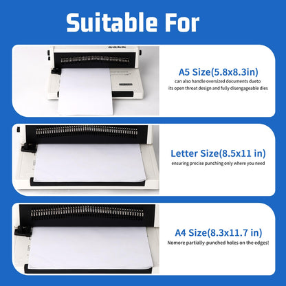 Vagbstu Spiral Coil Binding Machine with Electric Coil Inserter and Adjustable Side Margin, 20-Sheet Manual Punch,46 Fully Disengageable Dies,4:1 Pitch,Binds up to 500 Sheets - Includes 100 Coils