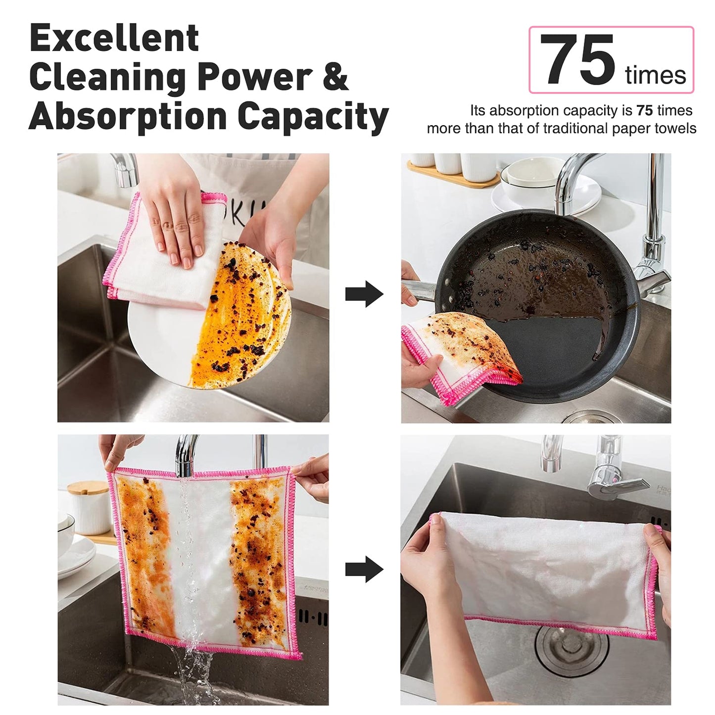 OnBrand Naturally Wood Fiber Cleaning Cloth, Microfiber Cleaning Cloths, 16 Pack Super Absorbing Dish Cloths for Washing Dishes, Reusable General Kitchen Towel