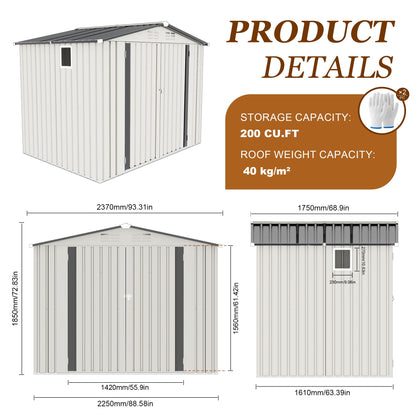 Vigo huseeo 8x5.7x6FT Storage Shed, Outdoor Galvanized Steel Garden Shed with Lockable Door & Window, Waterproof Metal Tool Storage for Garden, Backyard, Patio, Lawn