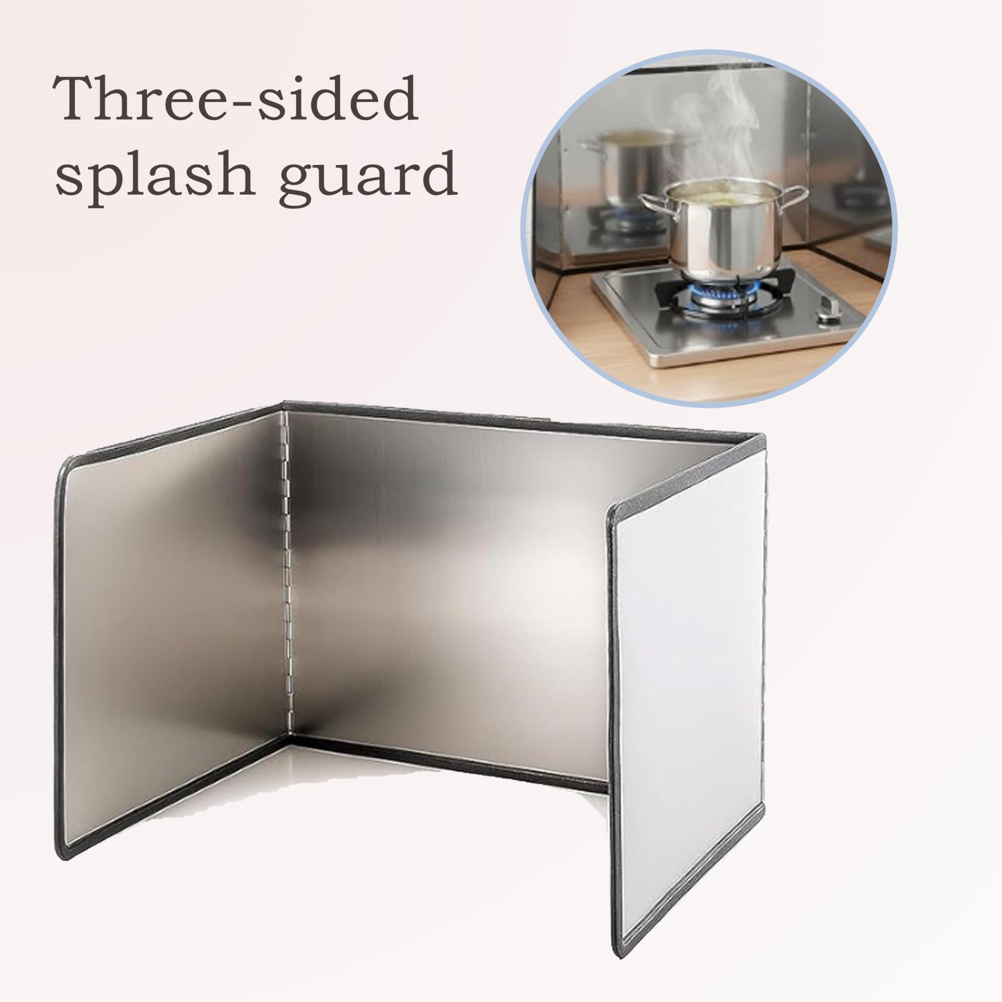 3-Sided Splatter Guard - Stainless Steel Foldable Grease Splatter Screen for Frying Pan, Nonstick & Heat Resistant Stove Top Shield, Stops Oil Splashes for Safer Cooking
