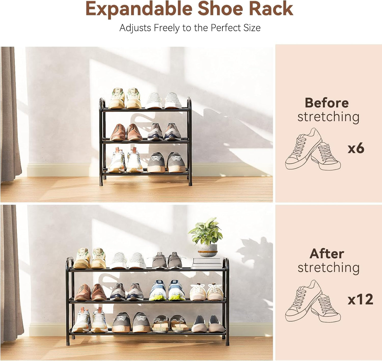 3 16 SUFAUY Tier Expandable Metal Shoe Rack Organizer for Pairs Shoes, Black