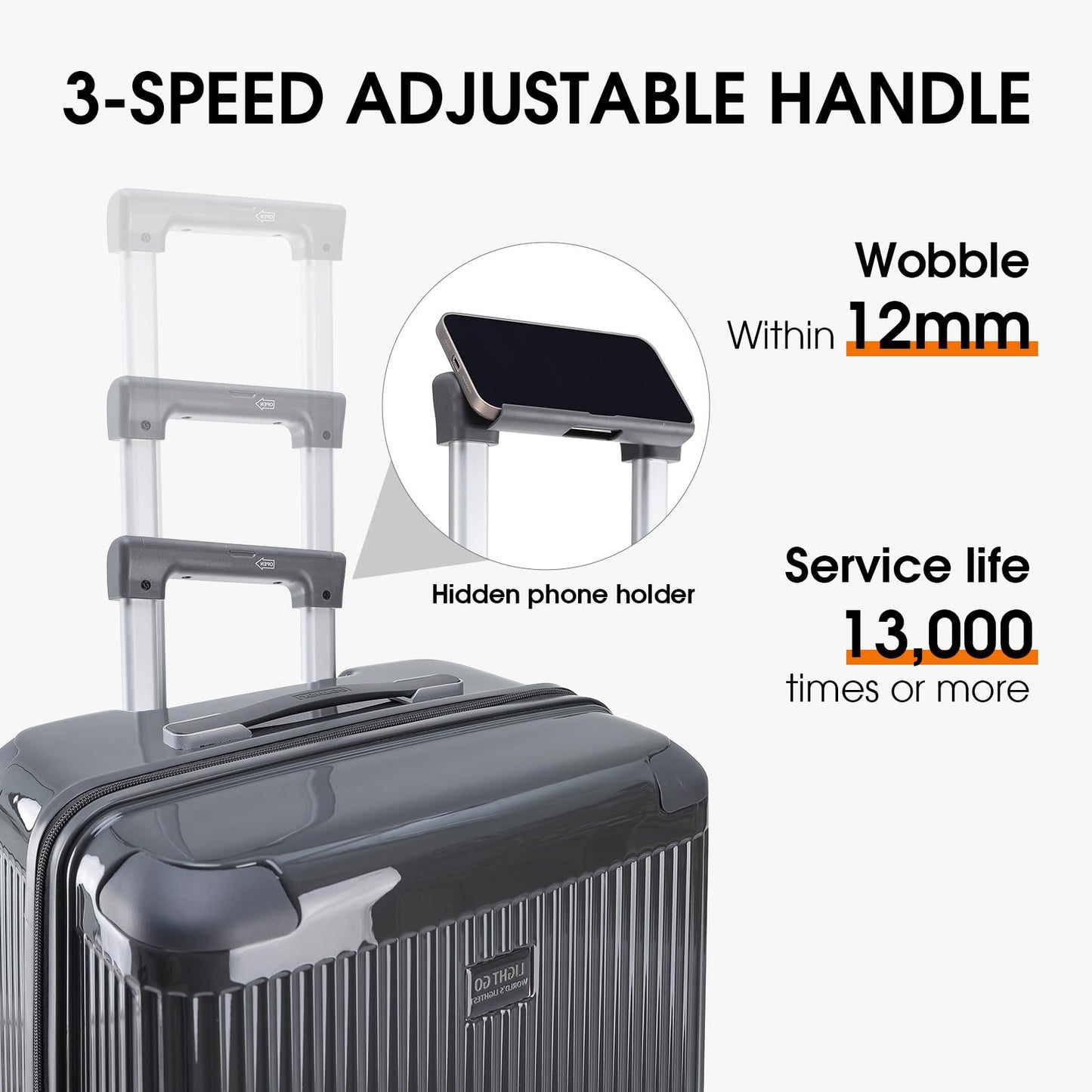 LIGHTGO 2 Piece Set Ultra-Lightweight PC+ABS Suitcase with TSA Lock & Quiet 360°Wheels, 20/26/30 Inch Expandable Luggage, Smart Organizer with Magical Divider & Waterproof Zone(Carbon Grey)