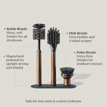 Curio Home Goods Ionic Brush Set, Magnetized to Stand Upright, Stainless Steel with Replaceable Heads, Bronze