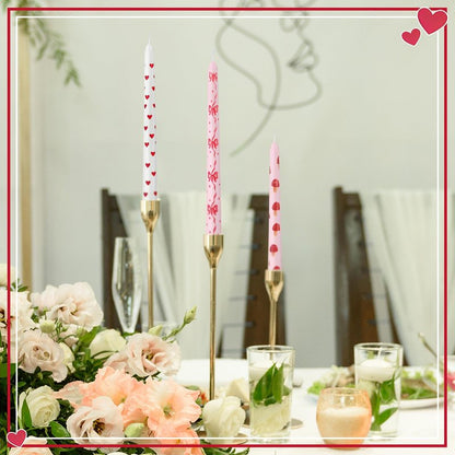 Nuanchu 12 Pcs Galentine's Day Taper Candles Valentines Heart Bow Pink Spiral Candle Sticks Real Wax for Valentines Day Bridal Shower Wedding Anniversary Birthday Dinner Table Home Decor