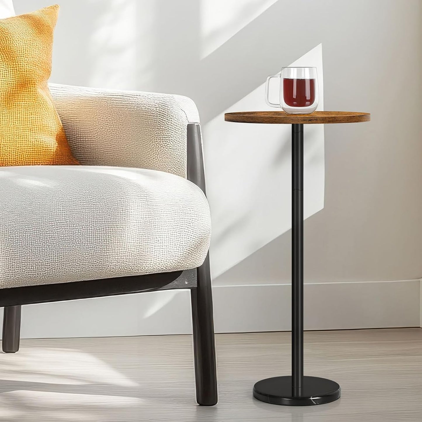 OYEAL Drink Side Table Small Round Cocktail Table for Patio Outdoor Pedestal Side Table Coffee Table with Black Marble