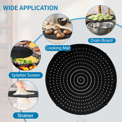 Splatter Screen Compatible with Hexclad,Heat Resistant Silicone with Folding Handle,Grease-Free Cooking,Dishwasher Safe,12.5 Inches,Black