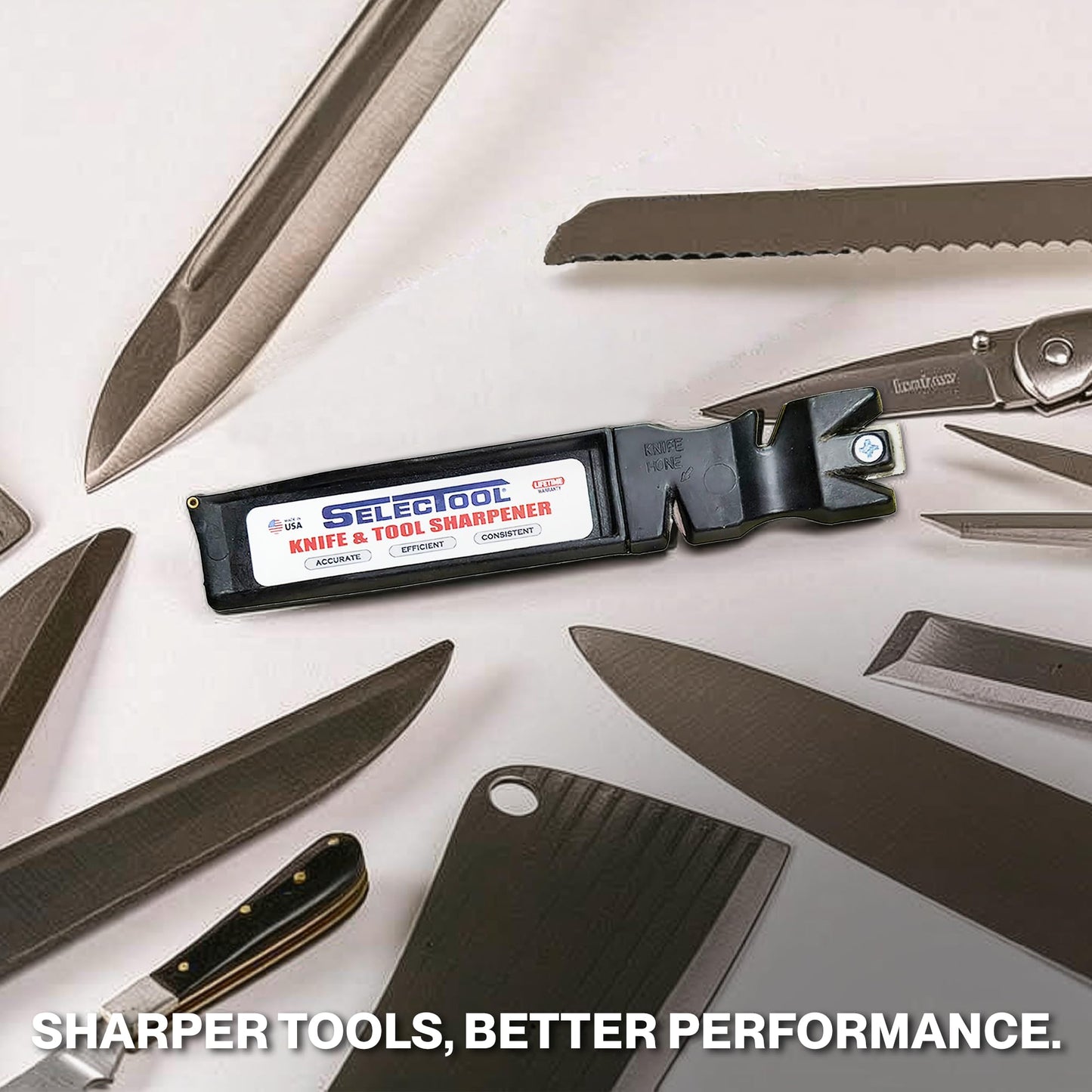 SELECTOOL Knife & Tool Sharpener, Father’s Day Gift for Dad, Manual Blade Sharpener for Kitchen Knives, Pocket Knives, Scissors, Axes & Outdoor Tools, Made in USA