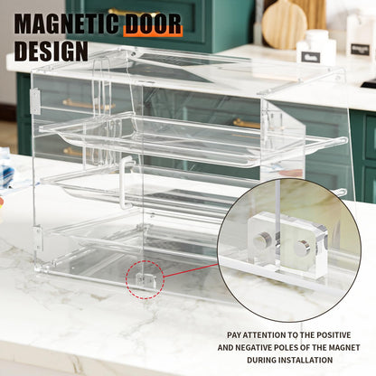 2PCS 3-Tier Commercial Countertop Bakery Display Case with Rear Doors, 20.9 x 17.3 x 16.7 inches, Clear Countertop Cabinet for Pastries and Desserts