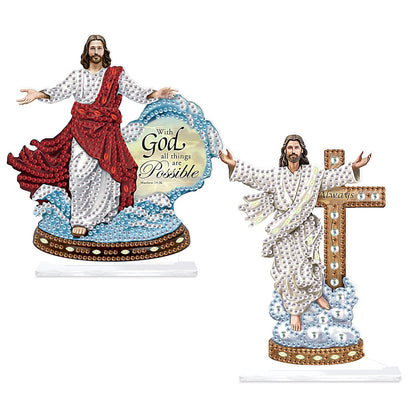 Tontut 2 Piece Diamond Art Painting Kit Decorations, Religious, Cross 5D DIY Desktop Decoration Diamond Art, Special Shape Diamond, Home Office Desktop Decorations