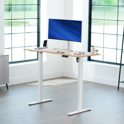 VIVO Electric 60 x 24 in Real Bamboo Standing Desk, Memory Height Adjustment, 1B Series, Holds 220 lbs, One-Piece Top, White Frame, DESK-KIT-1W6O