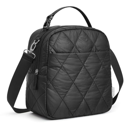 G4Free Large Insulated Lunch Bag, Leakproof Quilted Lunch Box Women Men, Reusable Puffer Lunch Bag For Work Picnic Travel, Black