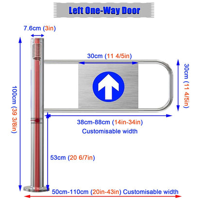 Stainless Steel One-Way Security Turnstile Gate, Double-Spring Entry/Exit Barrier, 75 cm Wide Safety Gate for Supermarkets, Airports & High-Traffic Areas