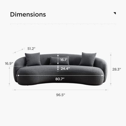 Acanva Mid Century Modern Curved Living Room Sofa, 4-Seat Boucle Fabric Couch for Bedroom, Office, Apartment, Grey