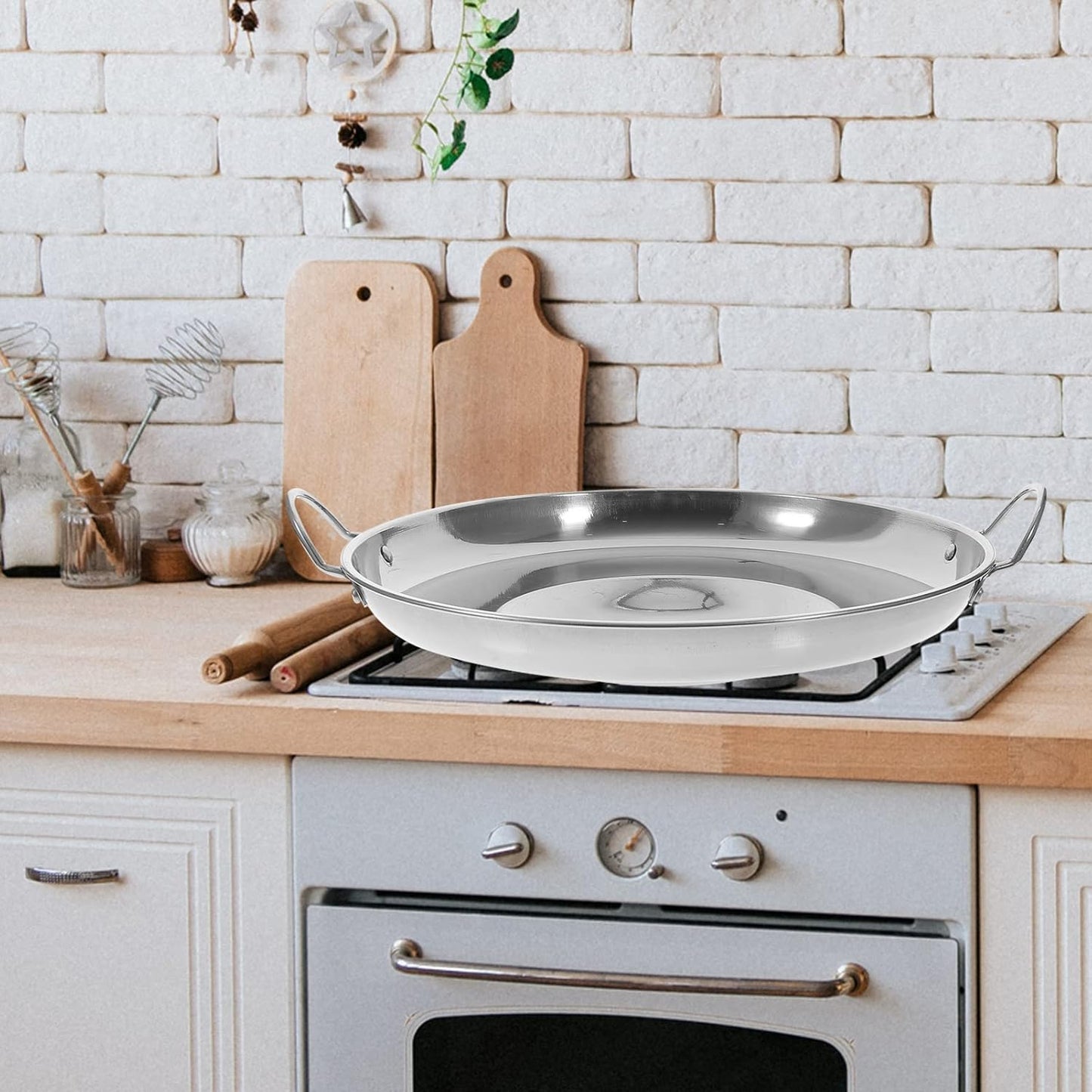 BESTonZON Stainless Steel Comal Concave Pan, Non-Stick Stir Fry Pan for Kitchen Restaurant Outdoor (Silver 36CM)