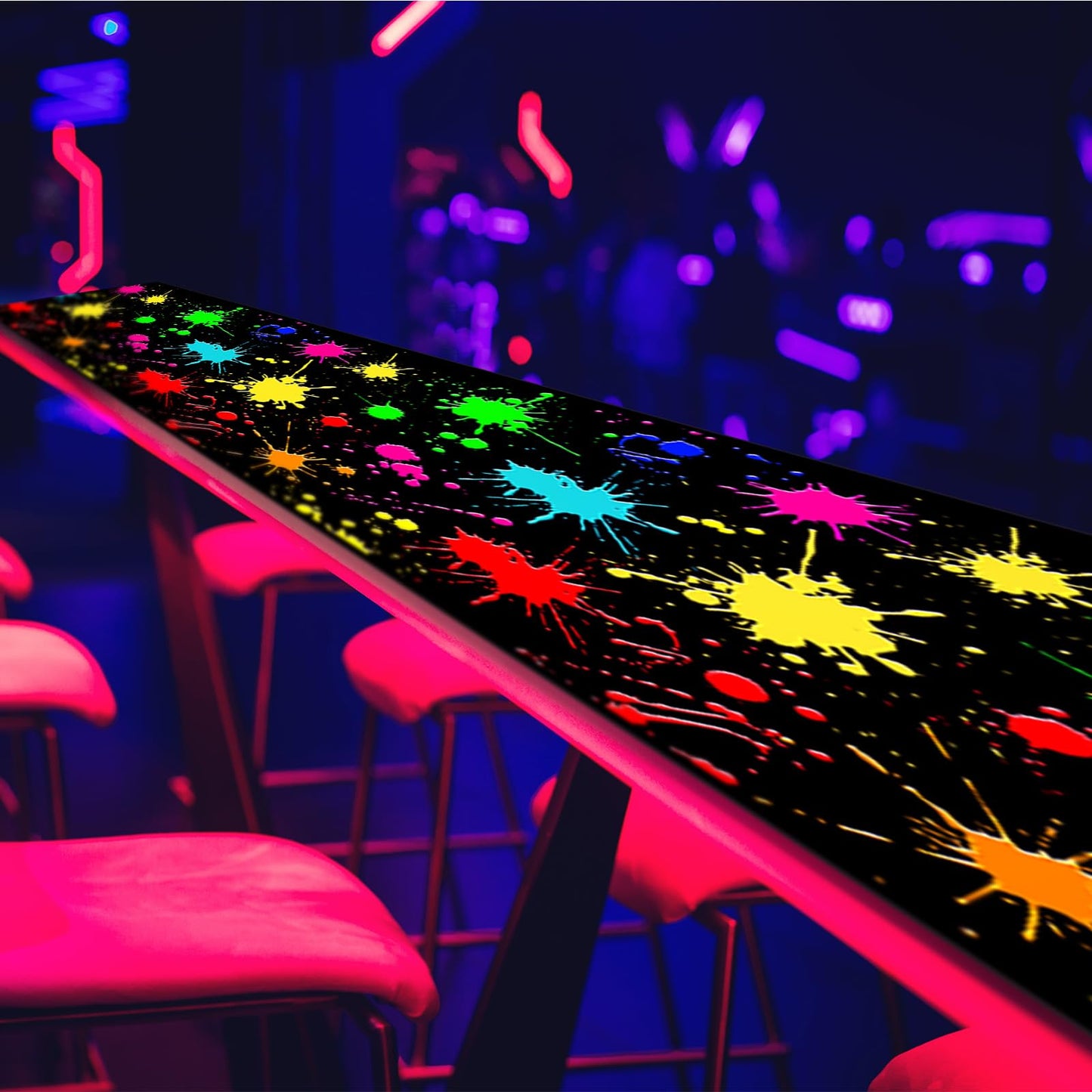 Haull 118 x 39 Inch Glow in The Dark Runner Neon Light up Dance Floor Black Light Party Decor 80s 90s Disco Party Supplies Neon Table Cloths Tapestry UV Rug Backdrop Props(Paint Splatter)