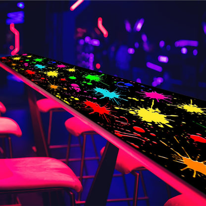 Haull 118 x 39 Inch Glow in The Dark Runner Neon Light up Dance Floor Black Light Party Decor 80s 90s Disco Party Supplies Neon Table Cloths Tapestry UV Rug Backdrop Props(Paint Splatter)