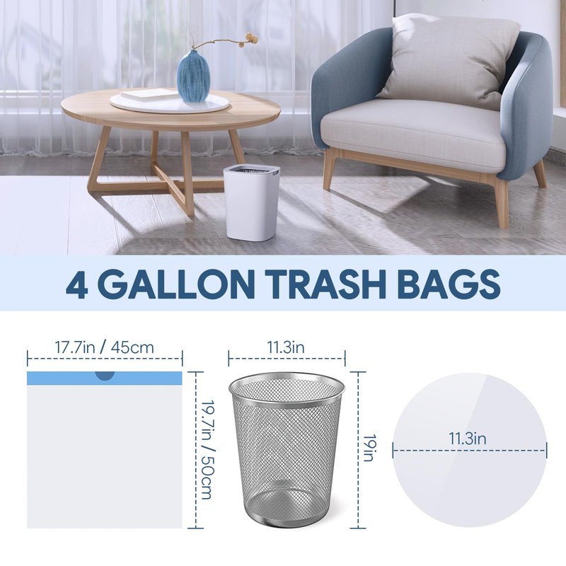 4 Gallon Small Trash Bags, Drawstring 4 Gallon Garbage Bags, Tear-Free Separated Unscented White Small Trash Bags Plastic Wastebasket Liners for Bathroom Toilet Home Office and Bedroom, 80 Count