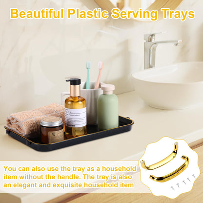 Rtteri Set of 6 Serving Platters with Handles 18.3/16.73/14.8 Inch Large Rectangular Serving Tray Reusable for Entertaining Dinner Party Wedding Decoration(Golden Handles,Black)