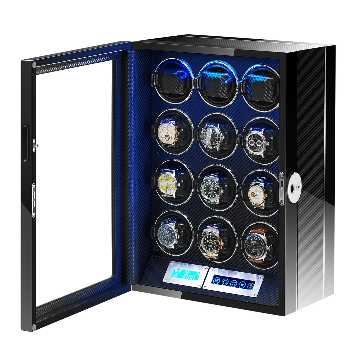 LELTNSOU Watch Winder for 12 Winding Spaces Automatic Watches, Ultra-Quiet Japanese Motors, Built-in LED Illumination and LCD Touchscreen Control