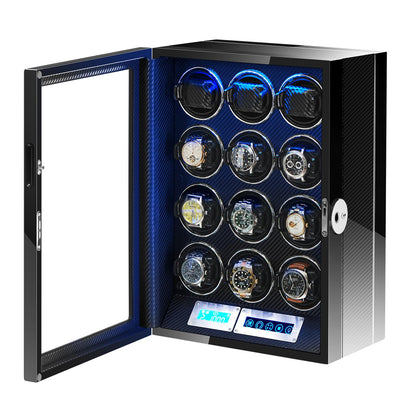 LELTNSOU Watch Winder for 12 Winding Spaces Automatic Watches, Ultra-Quiet Japanese Motors, Built-in LED Illumination and LCD Touchscreen Control