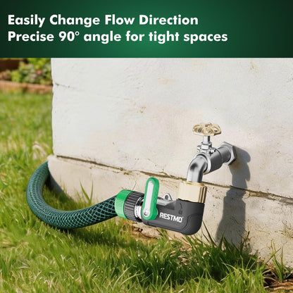 Restmo 90 Degree Water Hose Elbow, Heavy Duty Full Metal Angle Connector, Full Flow Design with Oversized Ball Valve & Easy-Turn Lever, Outdoor Faucet Extender for RV, Hose, Faucet, Spigot - Green