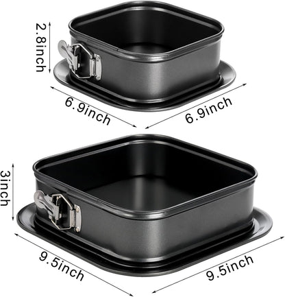 SOUJOY Set of 2 Springform Cake Pan, Non-stick Square Cheesecake Pan with Removable Bottom