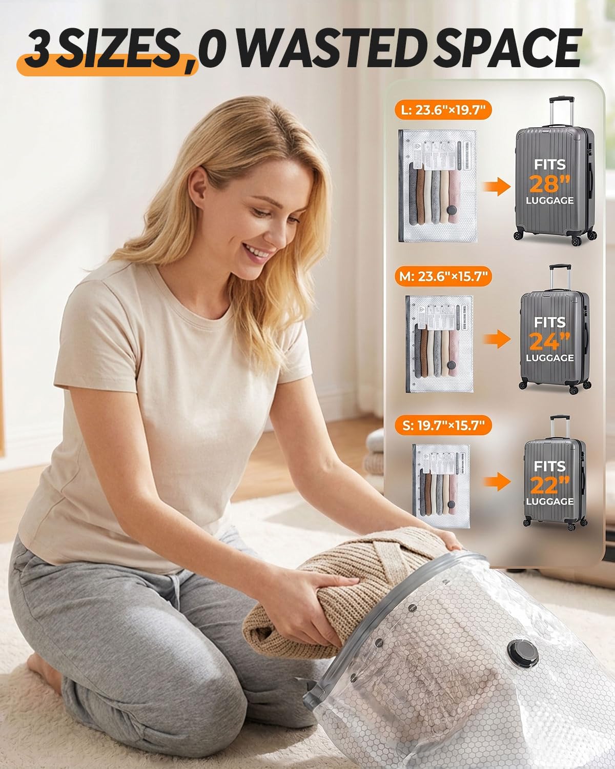 Maraiss Vacuum Bags for Travel with Rechargeable Air Pump, 15 Pack Carry-on Size Compression Packing Bags to Maximize Space & Travel Storage, Space Saver for Clothes, Bedding and Pillows