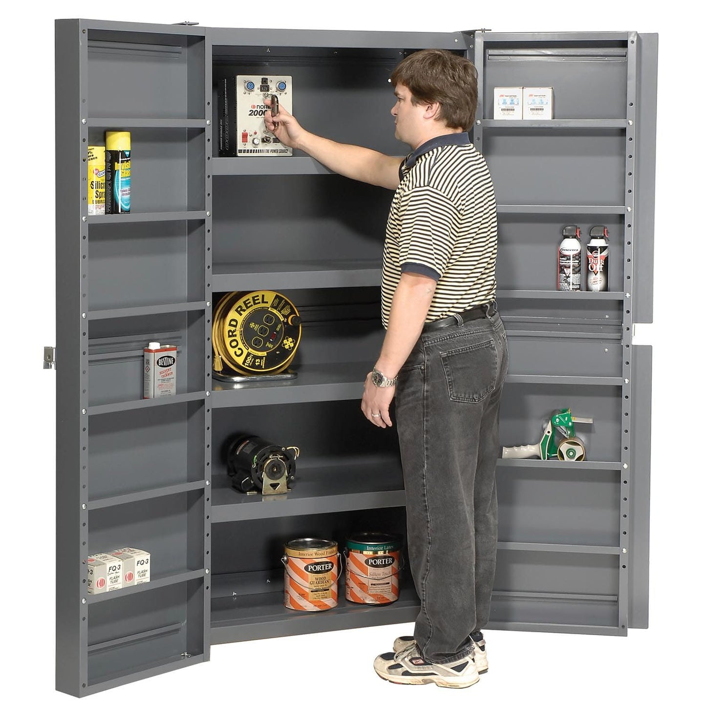 Global Industrial Storage Cabinet with Interior Shelving and Deep Pocket Door, 38" W x 24" D x 72" H, Gray, for Tool and Parts Storage, Assembly Required