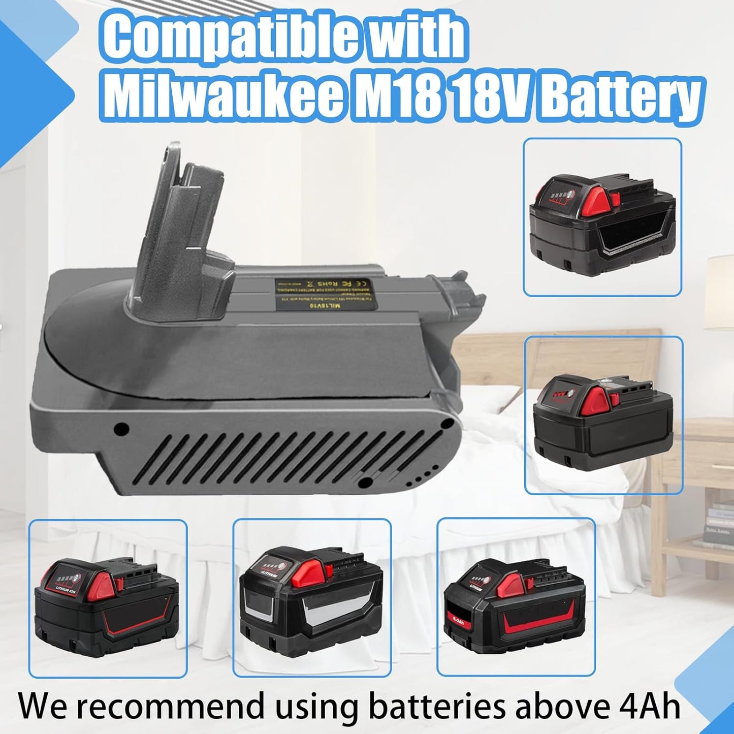 V10 Adapter for Milwaukee M18 18V Lithium Battery, Convert to Dyson V10 SV12 Cordless Stick Vacuum Cleaner
